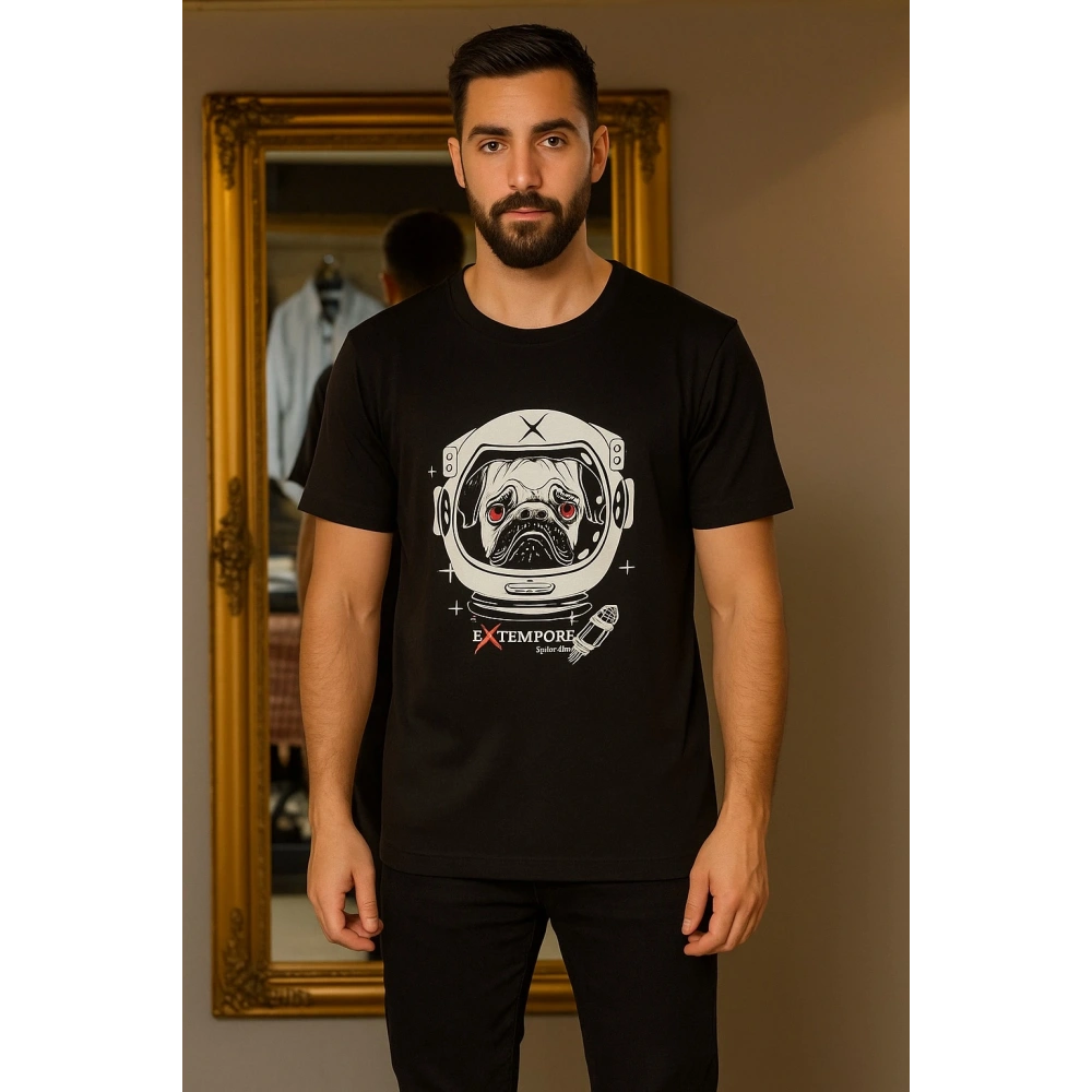 Erkek Astronot Köpek Baskılı T-shirt