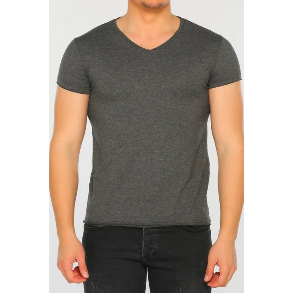 Erkek Basic V Yaka Antrasit Tshirt