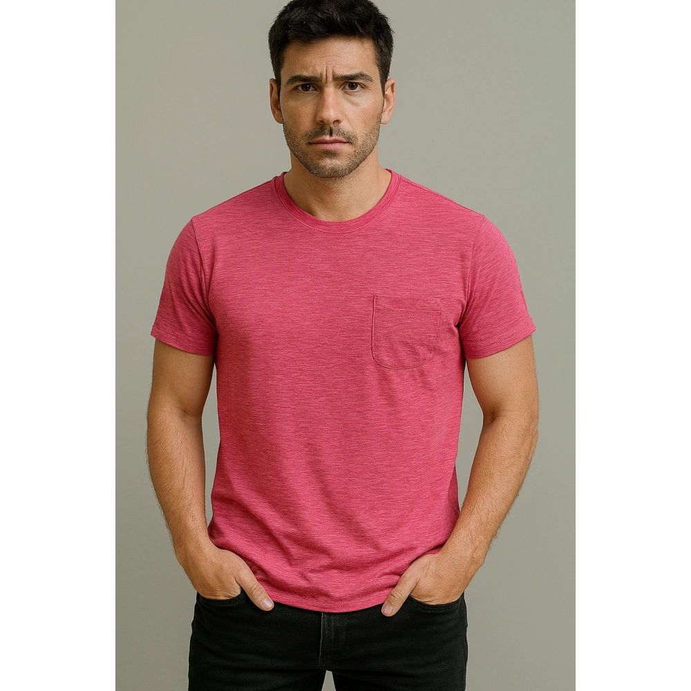 Erkek Basic Yuvarlak Yaka Pembe Tshirt