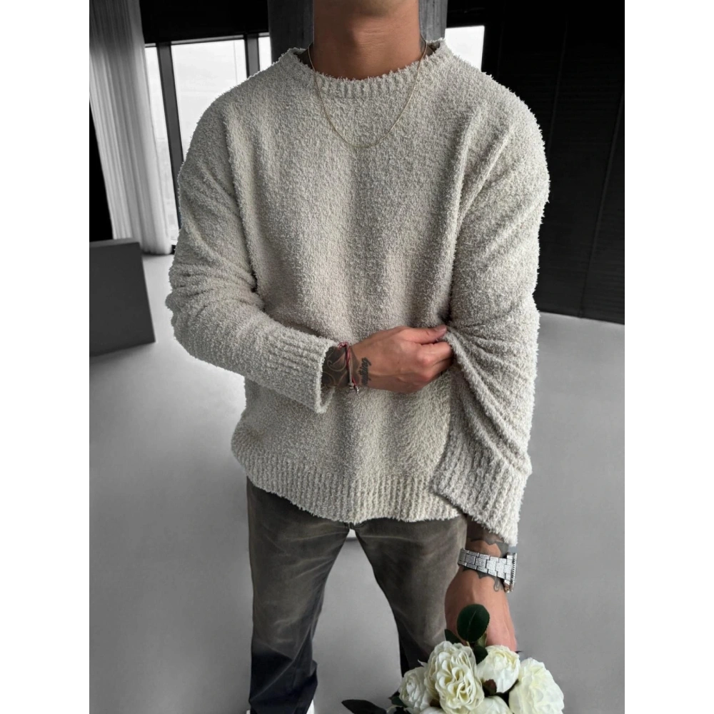 Erkek Bej Peluş Kazak