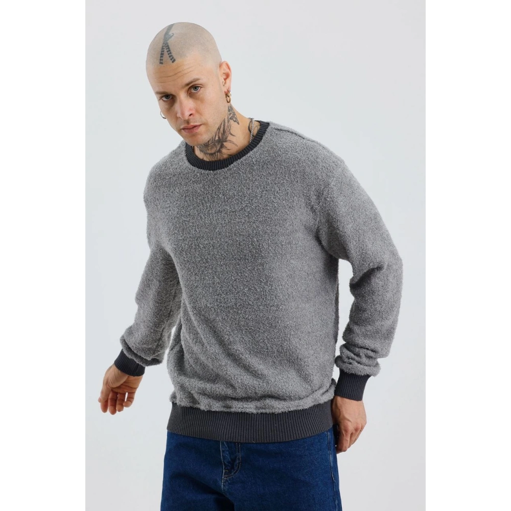 Erkek Gri Peluş Kazak