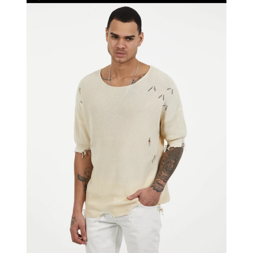 Erkek Krem Oversıze Triko T-shirt