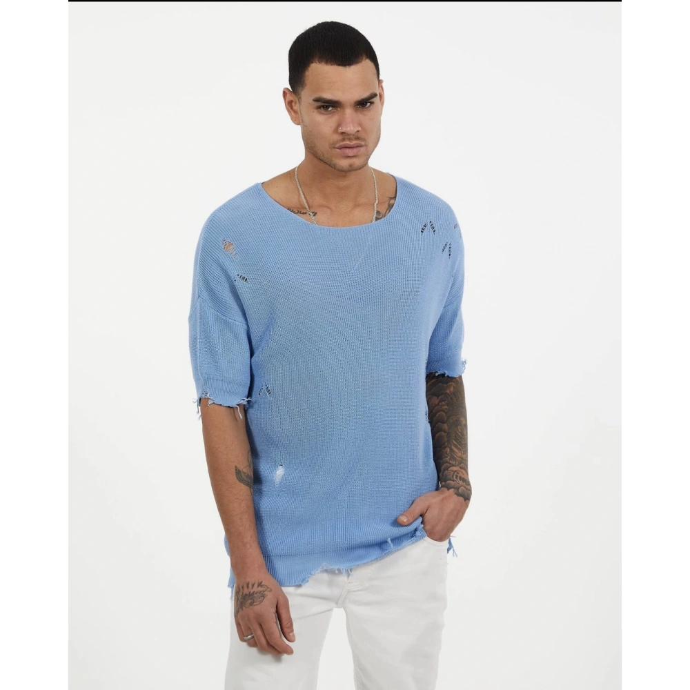 Erkek Bebek Mavi Oversıze Triko T-shirt