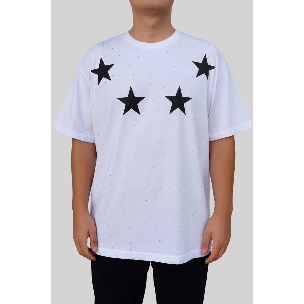 Erkek Beyaz Yıldız Detaylı Tshırt