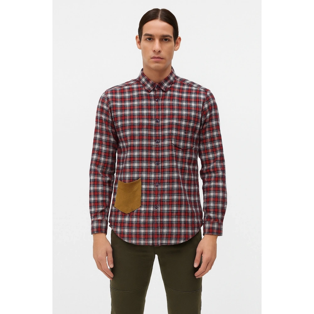 Erkek Cep Detaylı Kırmızı Ekose Gömlek