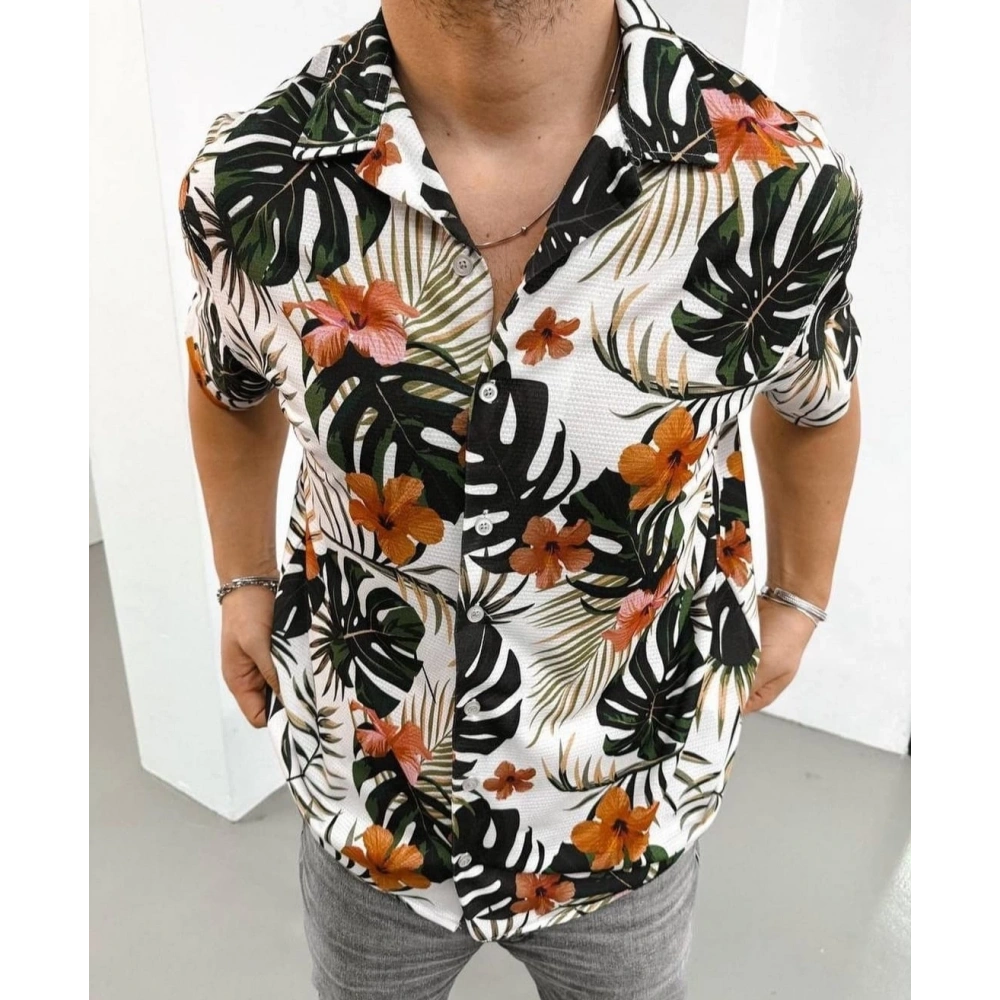 Erkek Çiçek Desenli Kısa kol Gömlek