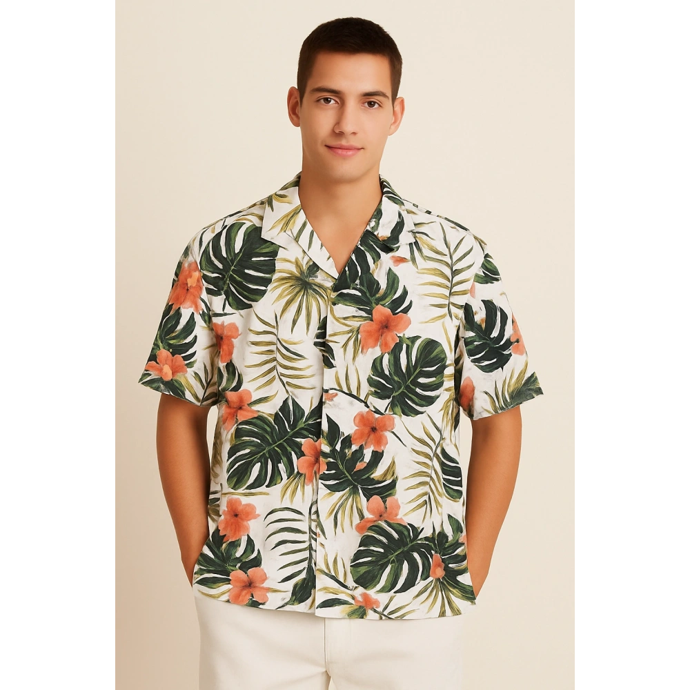 Erkek Çiçek Desenli Kısa kol Gömlek