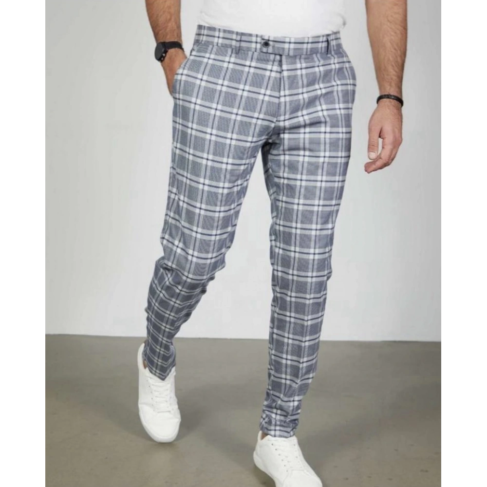 Erkek Mavi Kareli Pantolon