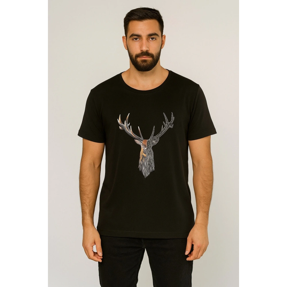 Erkek Geyik Baskılı T-shirt