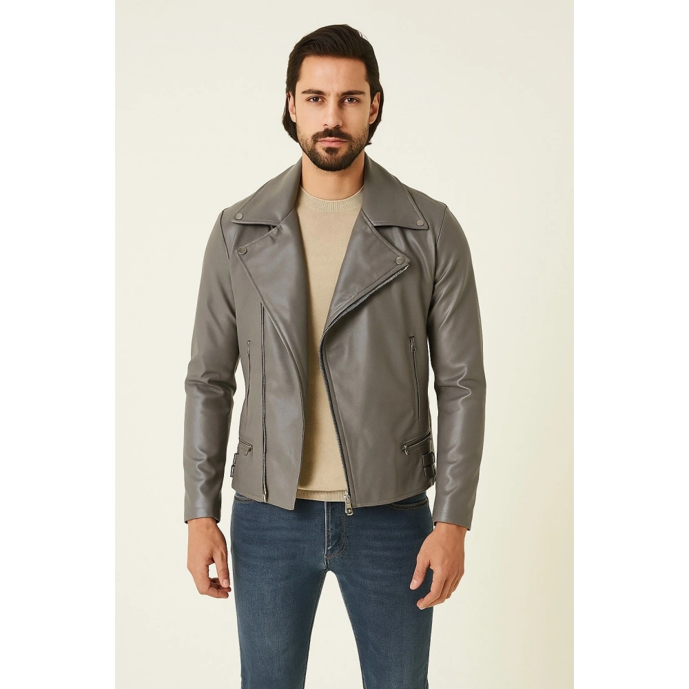 Erkek Gri Deri Ceket