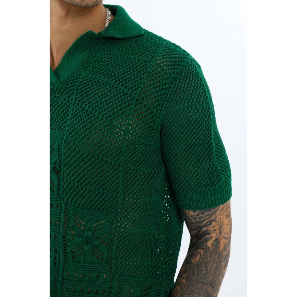 Erkek Yeşil Desenli Triko T-shirt