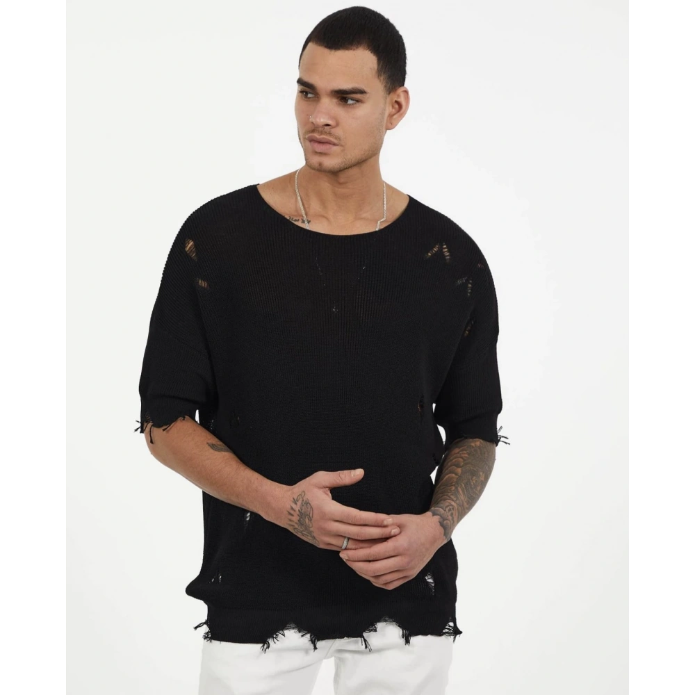 Erkek Siyah Oversıze Triko T-shirt