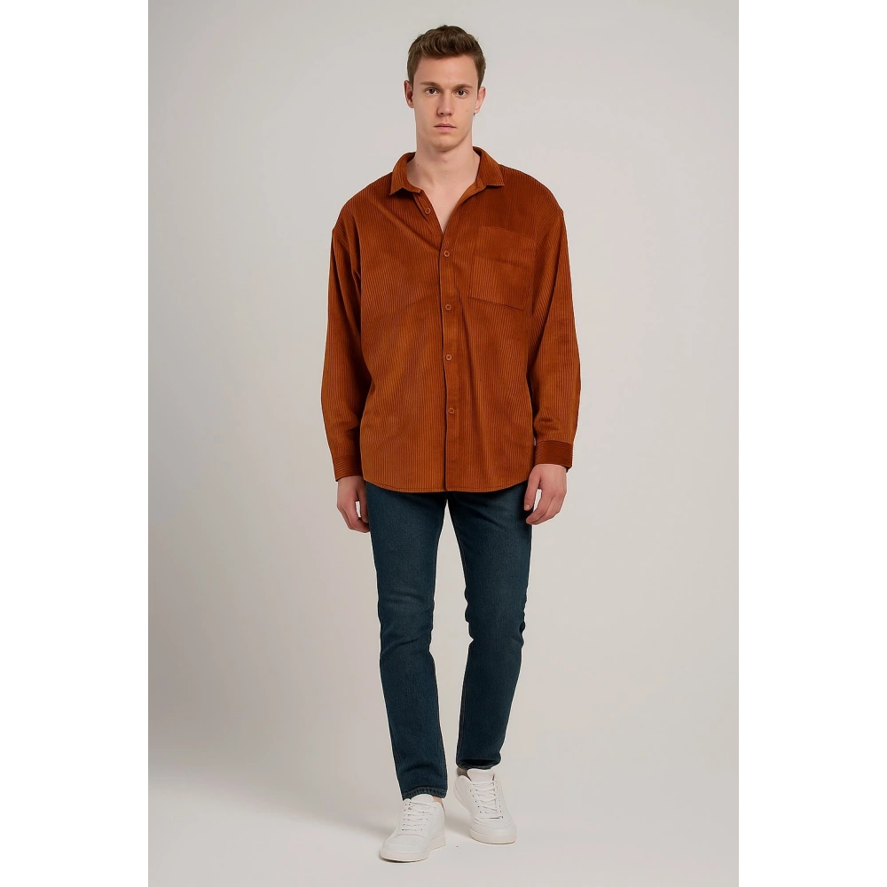 Erkek Kiremit Rengi Kadife Gömlek