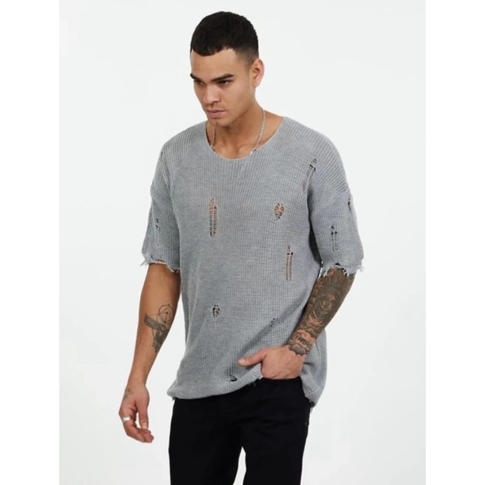 Erkek Gri Triko T-shirt