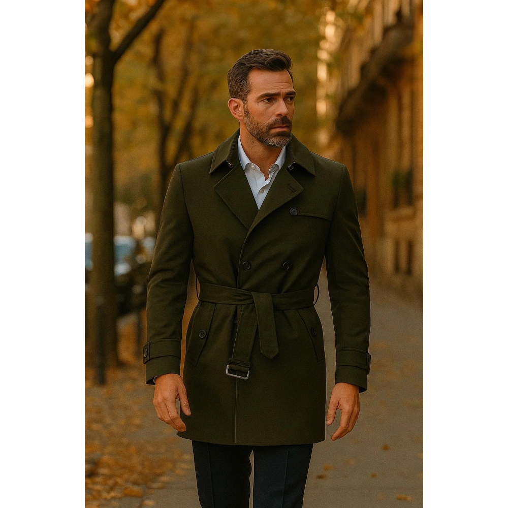 Erkek Haki Kuşaklı Trençkot