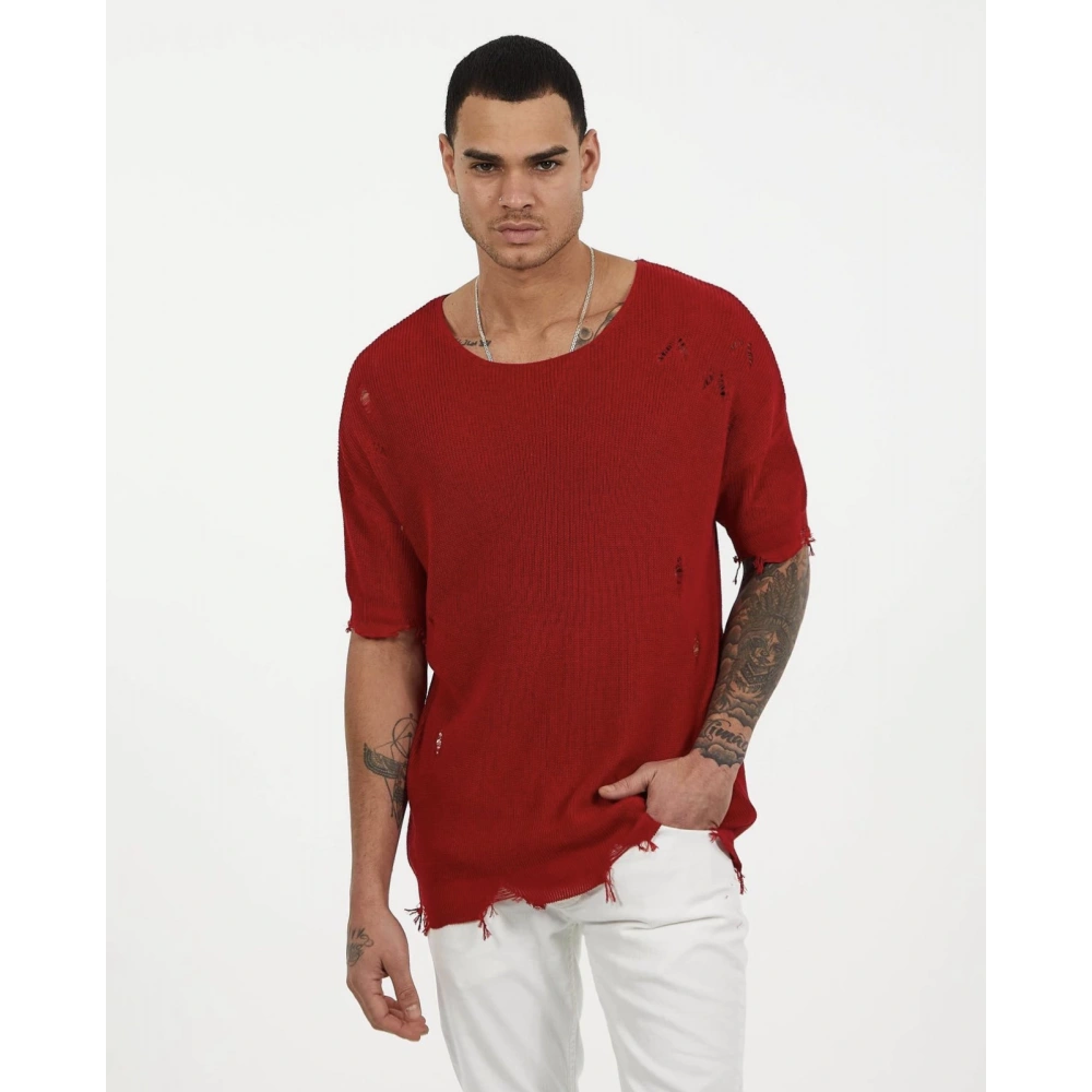 Erkek Kırmızı Oversıze Triko T-shirt