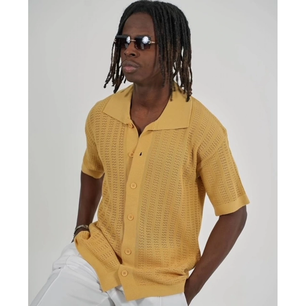 Erkek Hardal Sarı Düğmeli Triko T-shirt