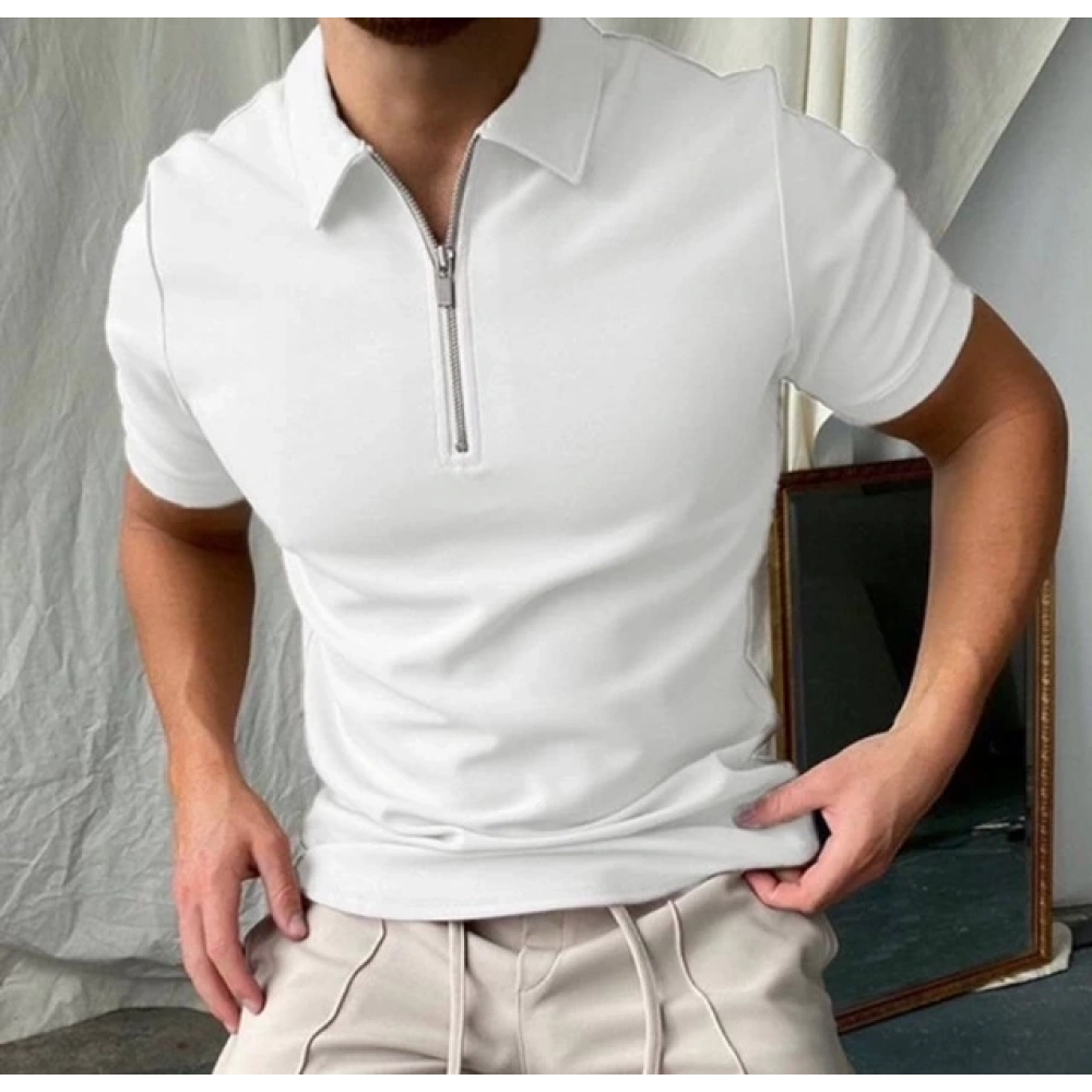 Erkek Beyaz Fermuar Detaylı Tshırt