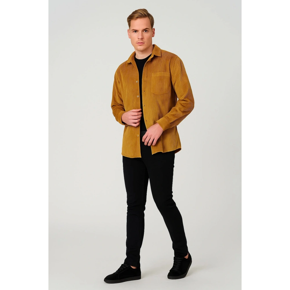 Erkek Sarı Kadife Gömlek