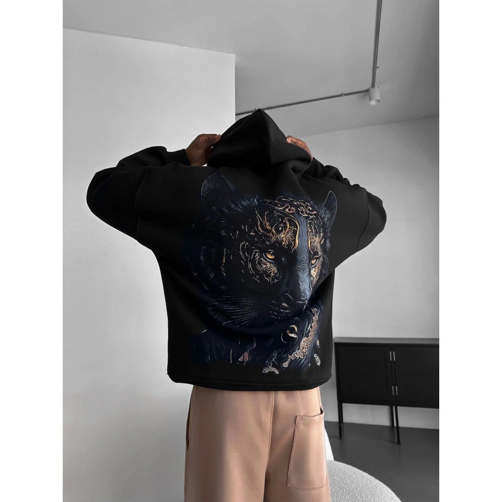 Erkek Siyah Arkası Baskılı Sweat