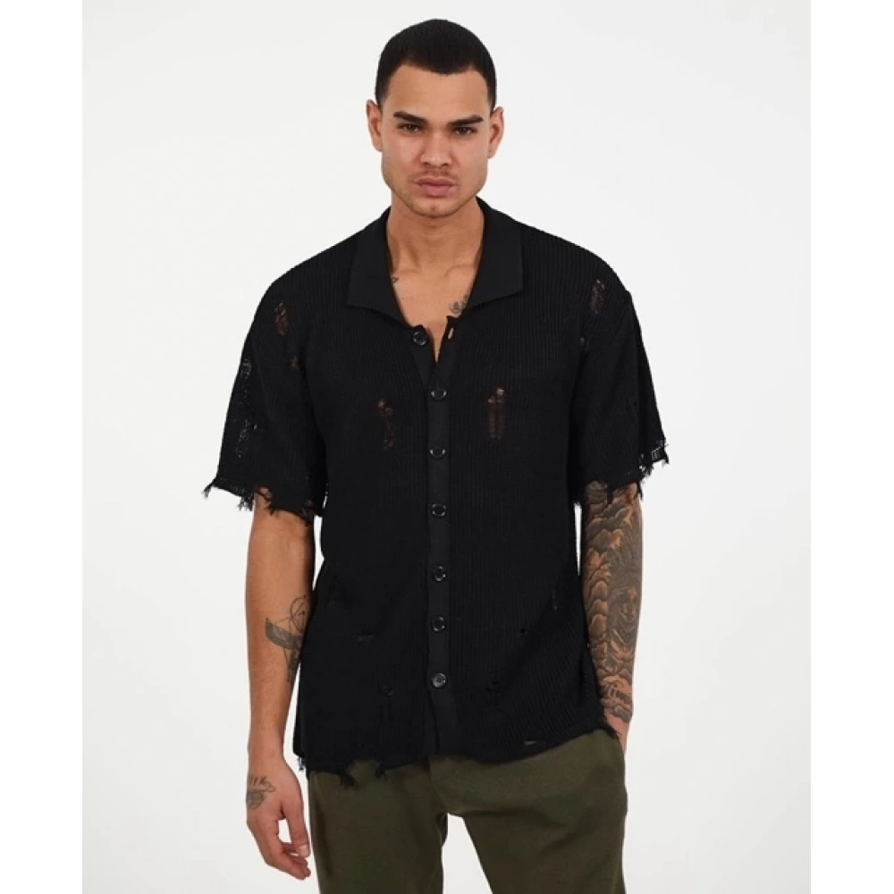 Erkek Siyah Düğmeli Triko T-shirt