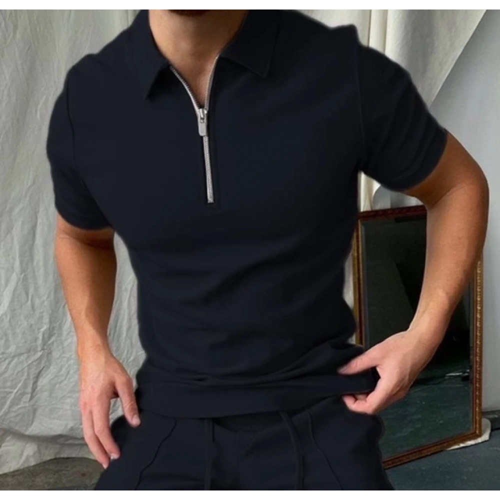 Erkek Lacivert Fermuar Detaylı Tshırt