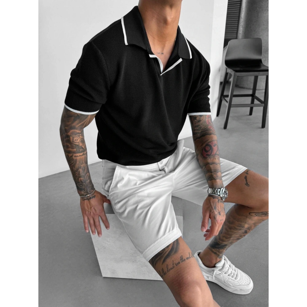 Erkek Siyah Beyaz Yakalı Triko Tshirt