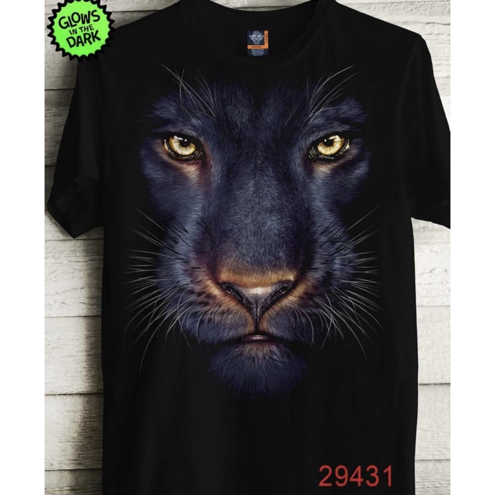 Erkek Siyah Aslan Baskılı T-shirt