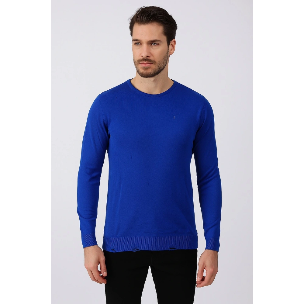 Erkek Saks Mavi Triko Bluz