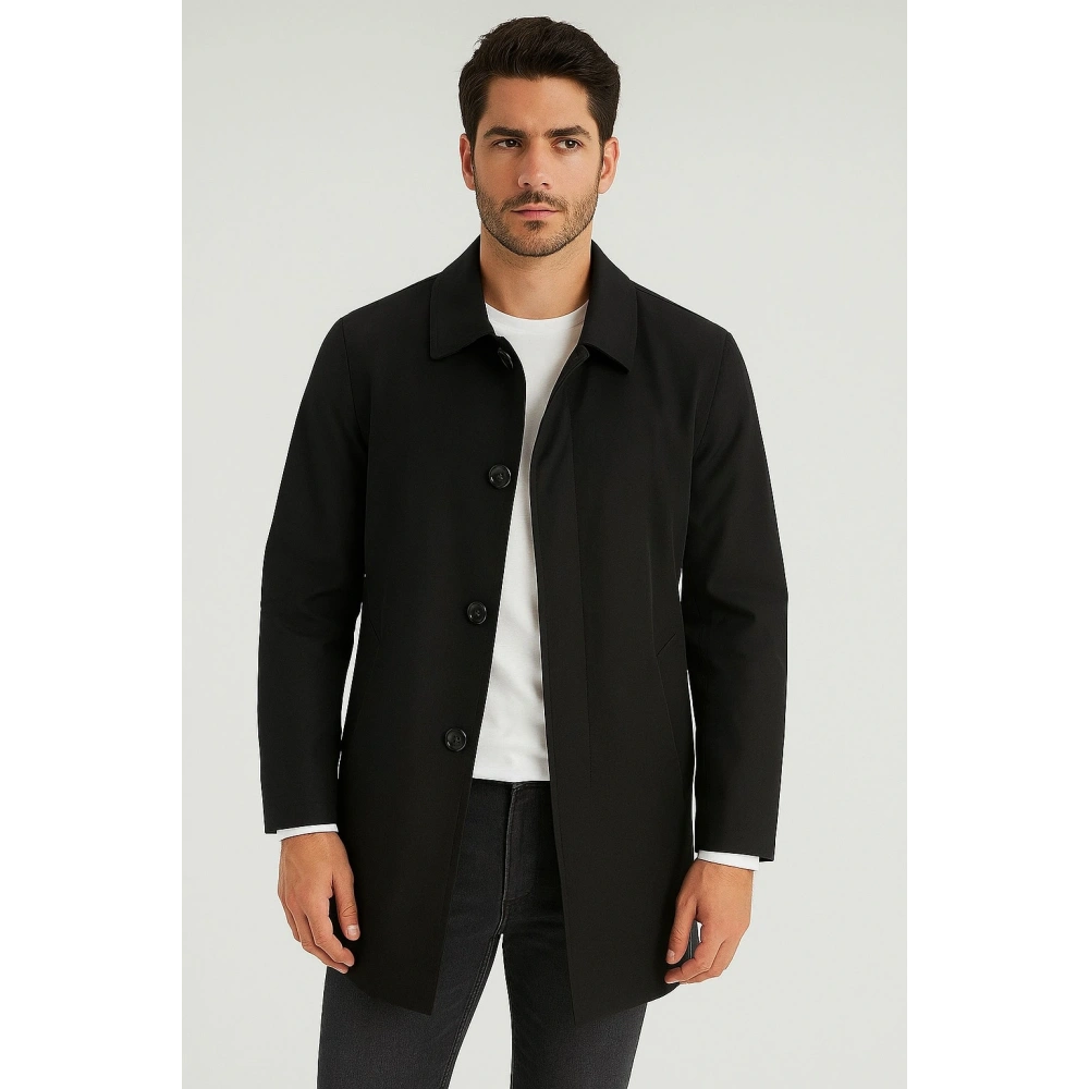 Erkek Siyah Düğmeli Mont