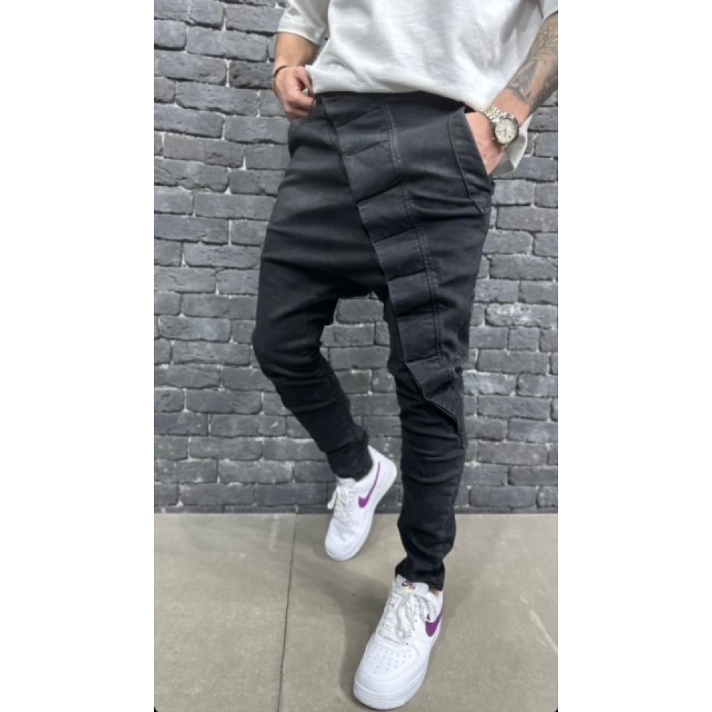 Erkek Siyah-Gri Detaylı Pantolon