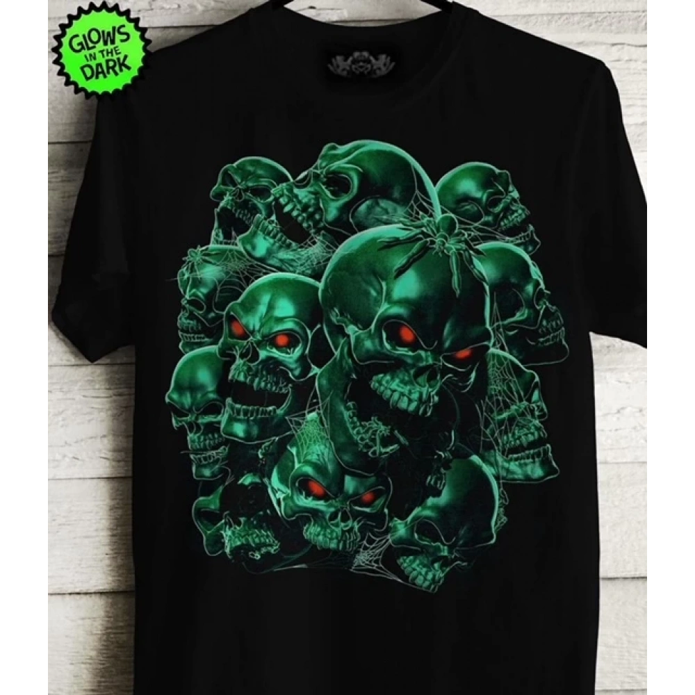 Erkek Siyah Kurukafa Baskılı T-shirt