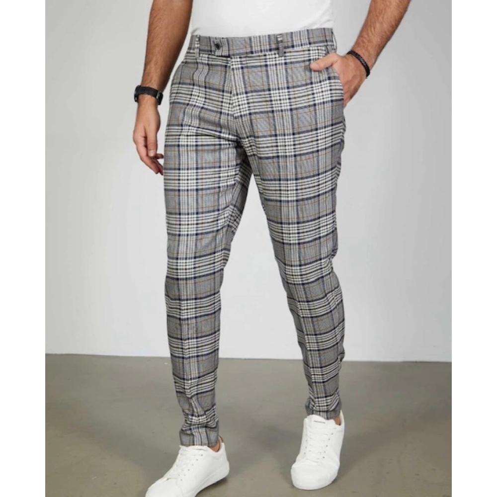 Erkek Gri Kareli Pantolon
