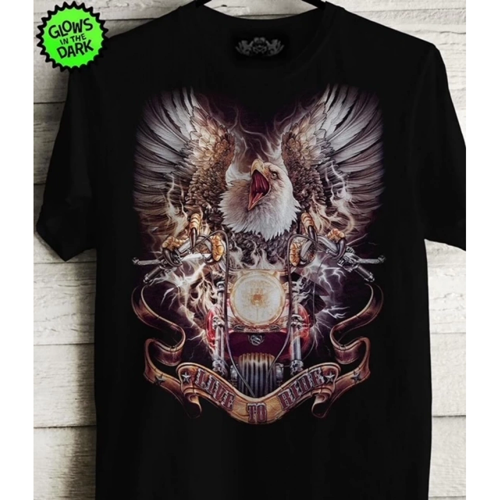 Erkek Siyah Kartal Baskılı T-shirt-2