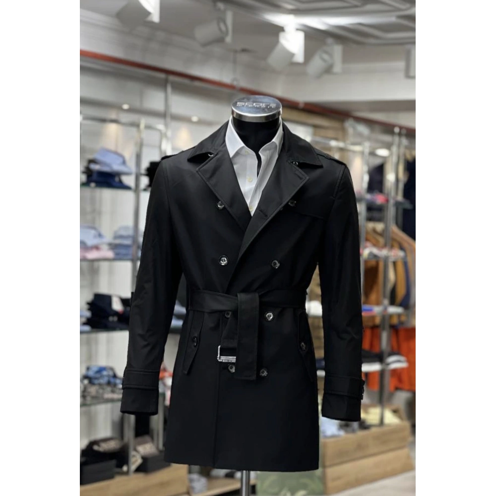 Erkek Siyah Kuşaklı Trençkot