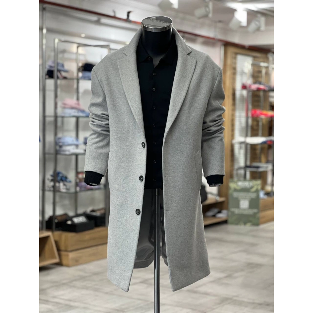 Erkek Gri Kaşe Kaban