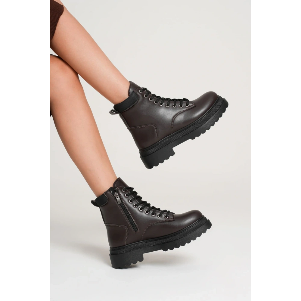 Fiora Özel Tasarım Kadın Kışlık Kalın Tabanlı Acı Kahve Bot