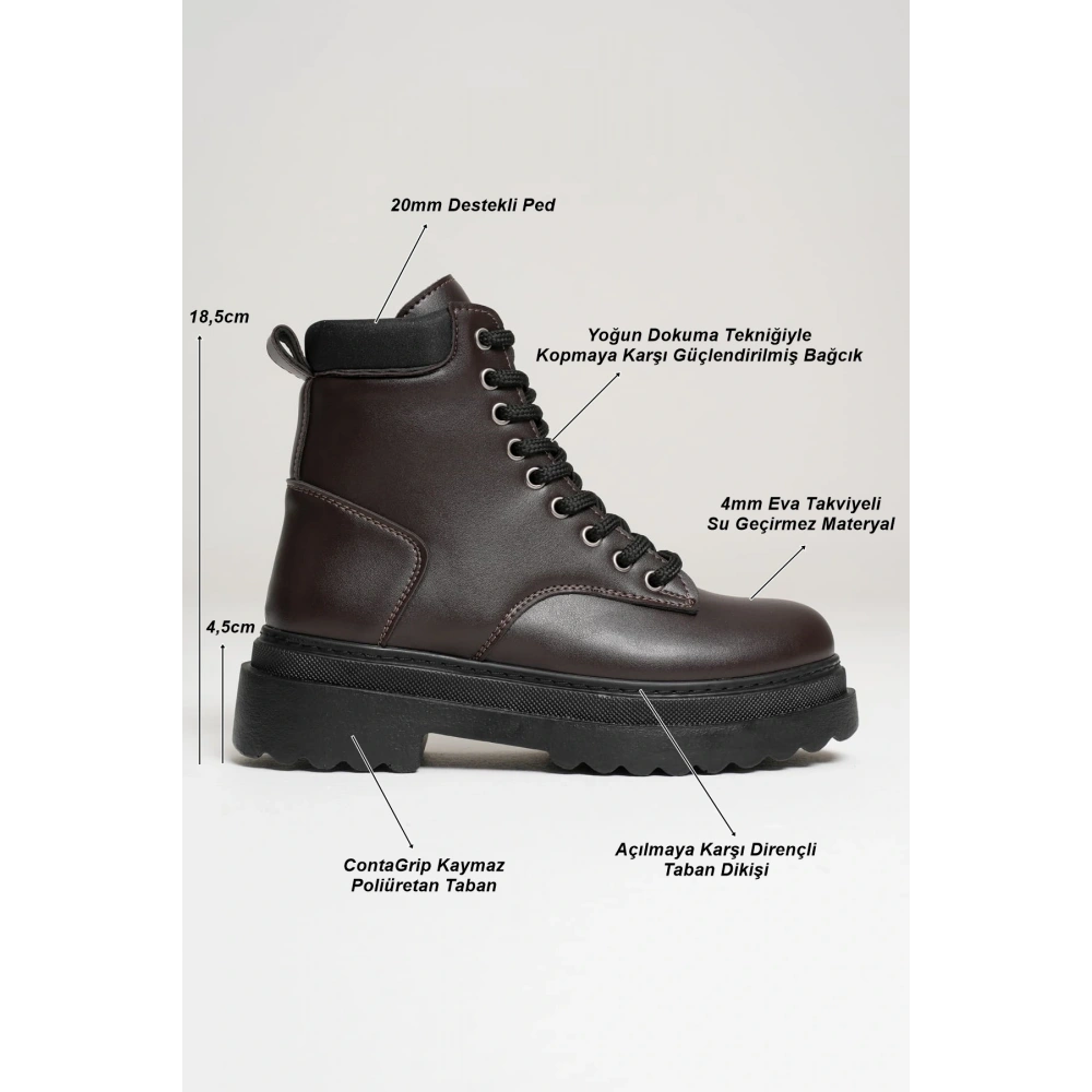 Fiora Özel Tasarım Kadın Kışlık Kalın Tabanlı Acı Kahve Bot