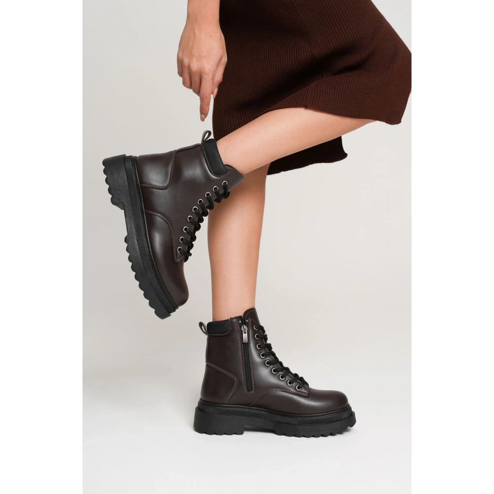 Fiora Özel Tasarım Kadın Kışlık Kalın Tabanlı Acı Kahve Bot