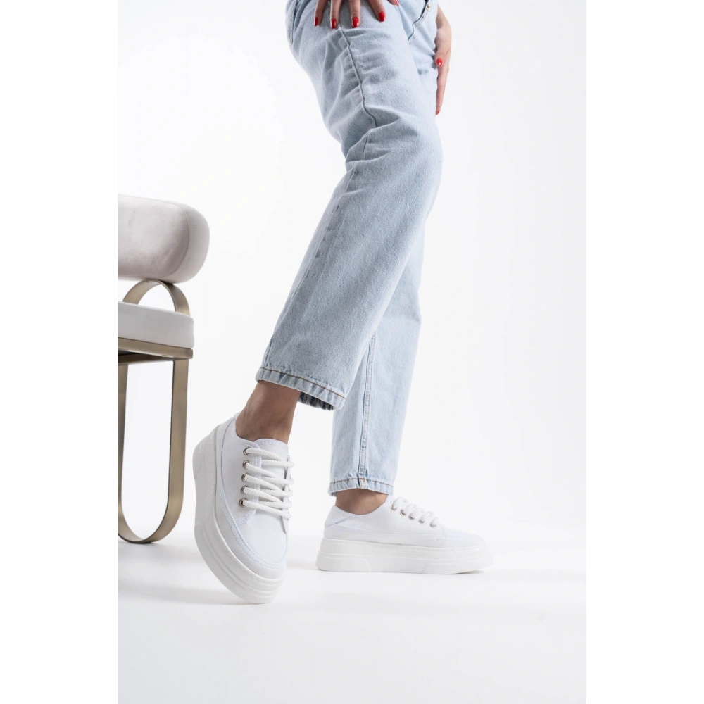 Glown Kadın Beyaz Keten Spor Ayakkabı