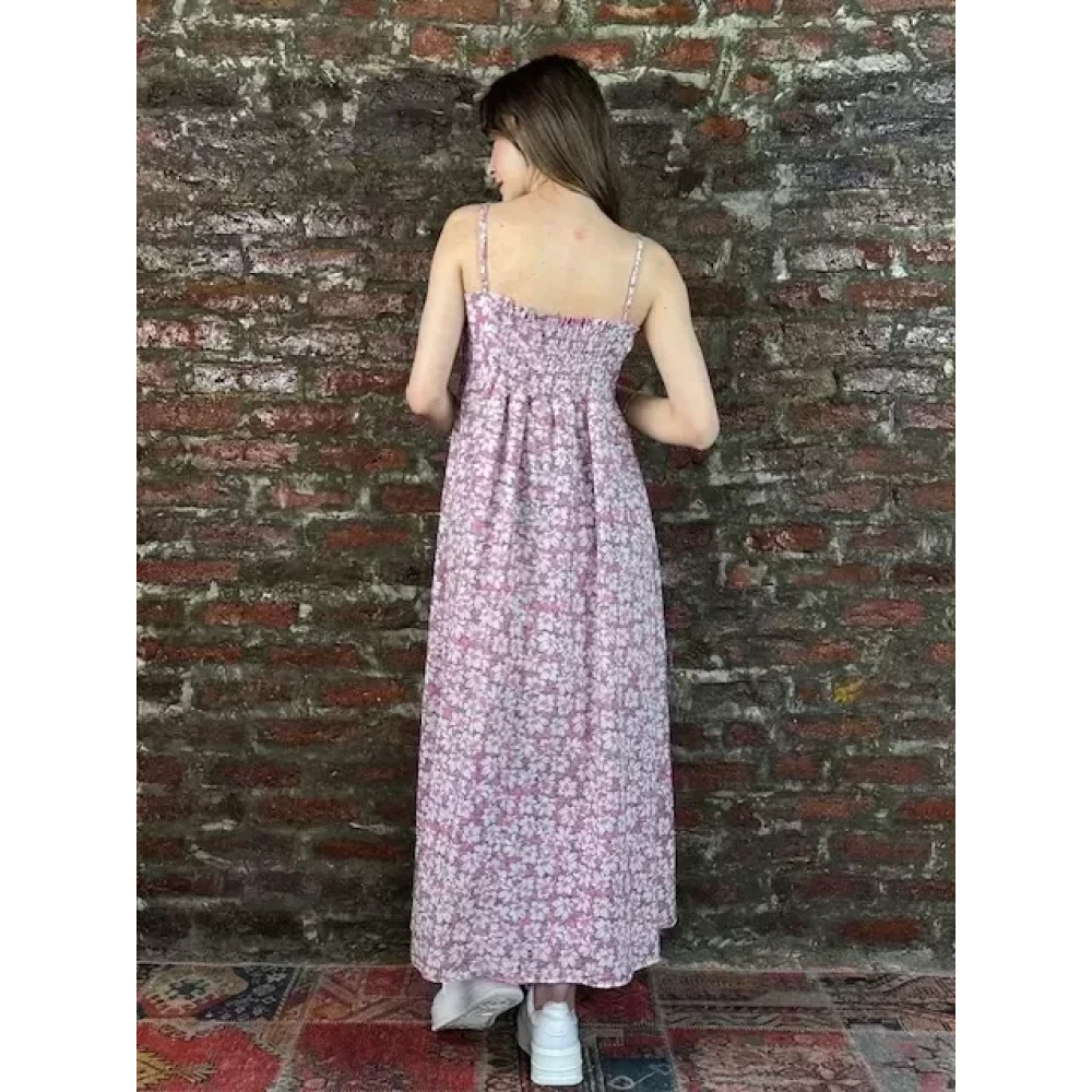 Kadın Pembe Çiçekli Uzun Elbise