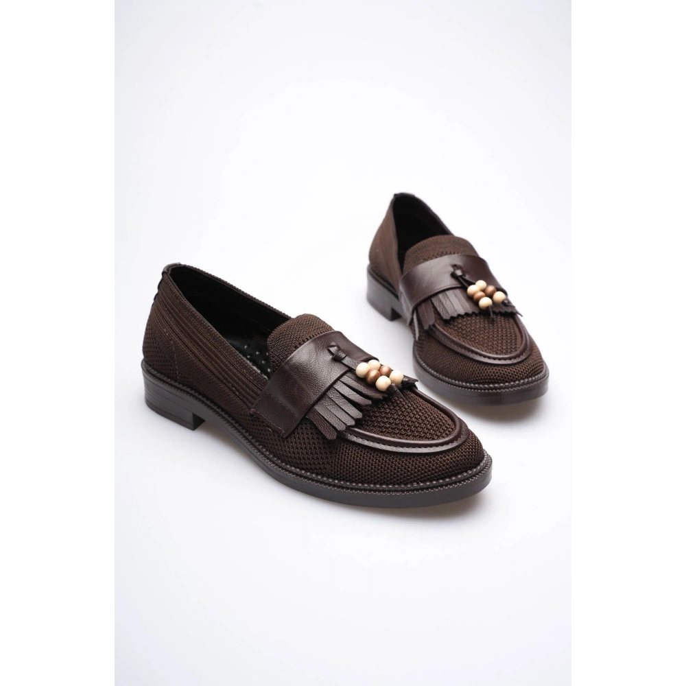 Kadın Acı Kahve Boncuk Püsküllü Günlük Kısa Topuklu Ayakkabı TR30MS01C