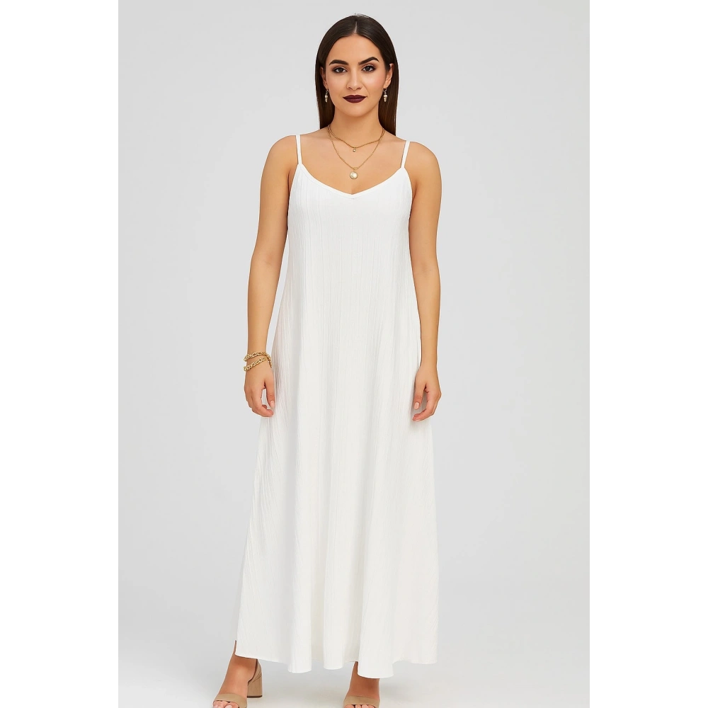 Kadın  Askılı Astarlı Beyaz Elbise