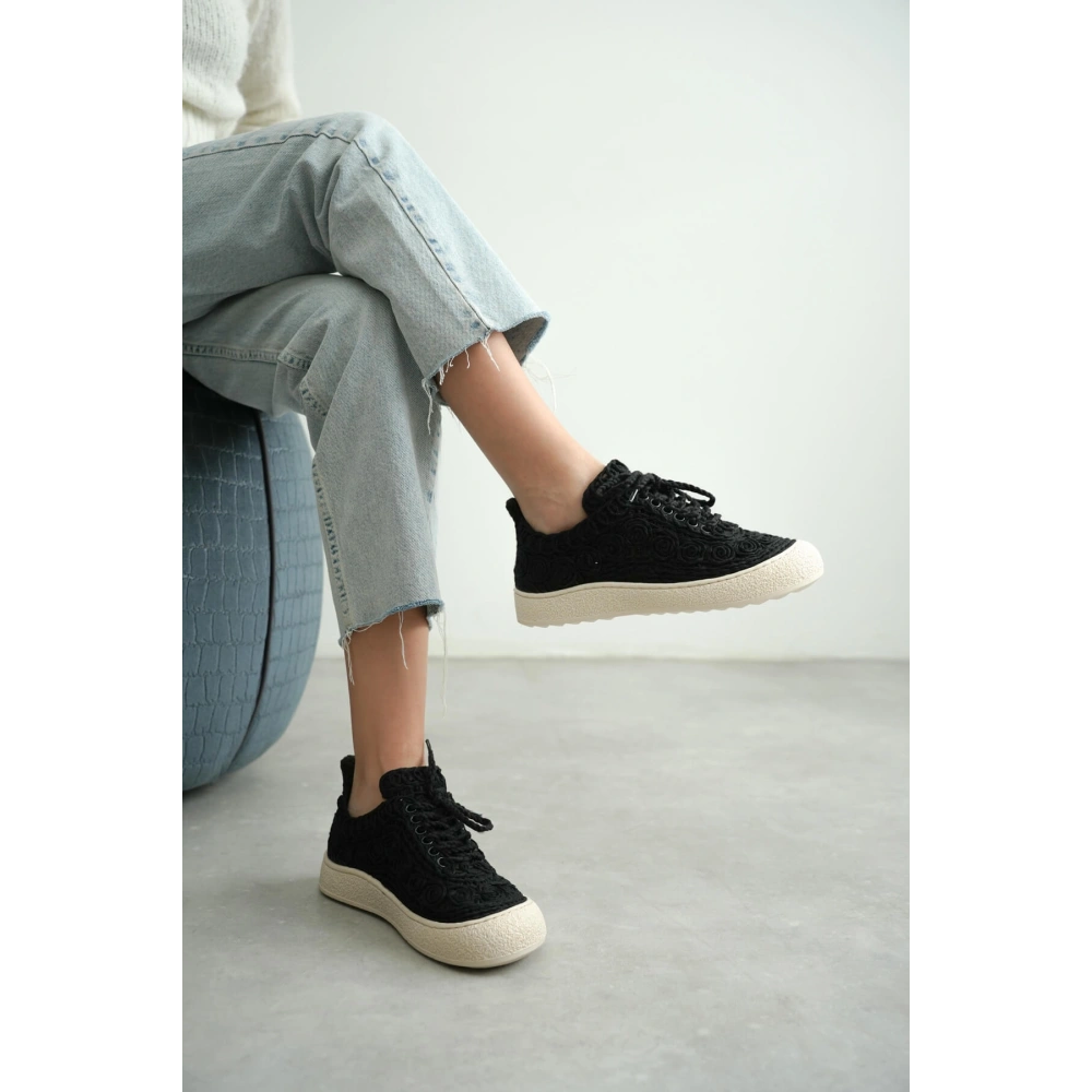 Kadın Bej Örgü Detaylı Günlük Sneaker Rahat ve Hafif Spor Ayakkabı TR01MY01A