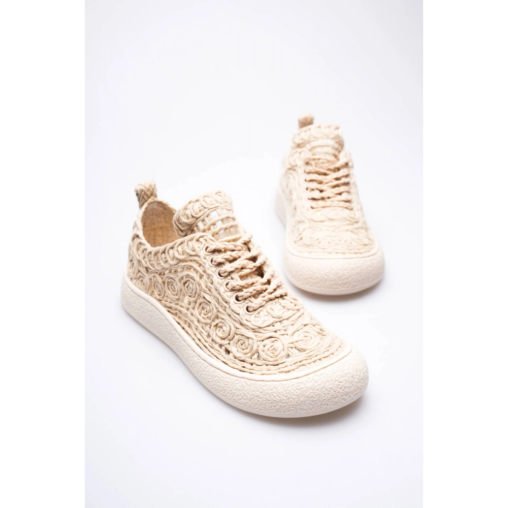 Kadın Bej Örgü Detaylı Günlük Sneaker Rahat ve Hafif Spor Ayakkabı TR01MY01C