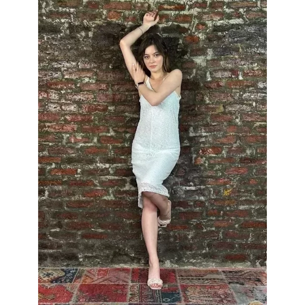 Kadın Beyaz Güpür Askılı Elbise