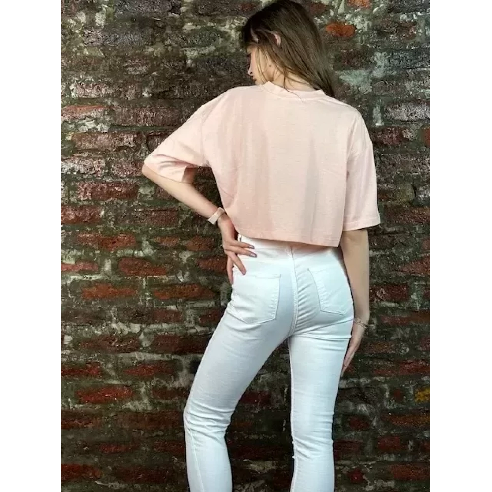 Kadın Toz Pembe Crop Tshirt