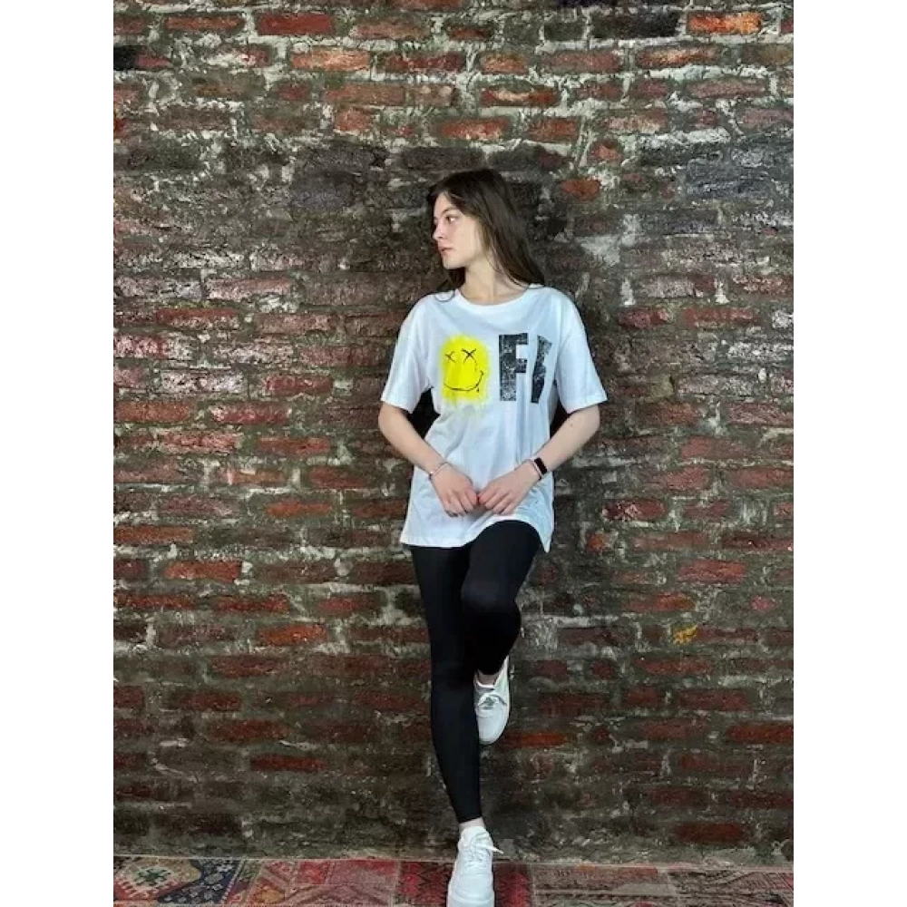 Kadın Beyaz Off Yazılı Tshirt