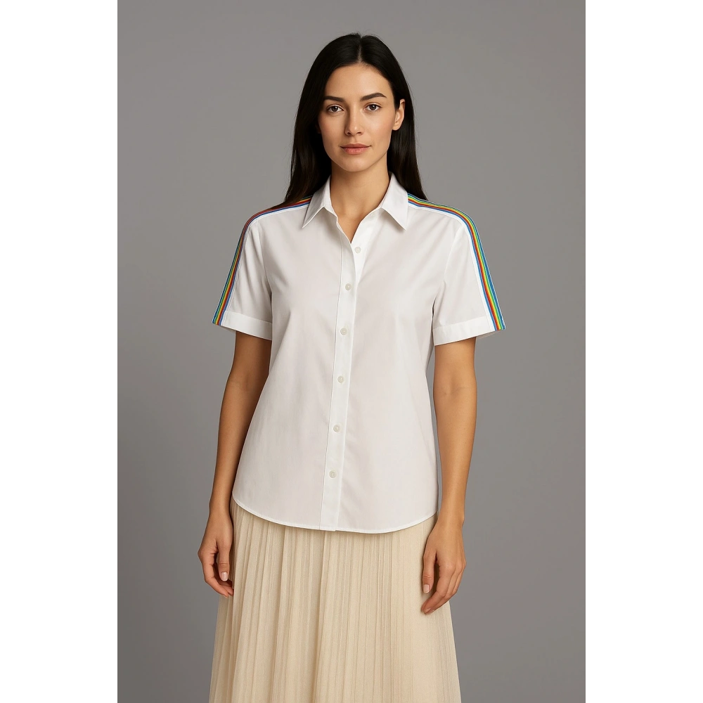 Kadın Beyaz Şerit Detaylı Gömlek