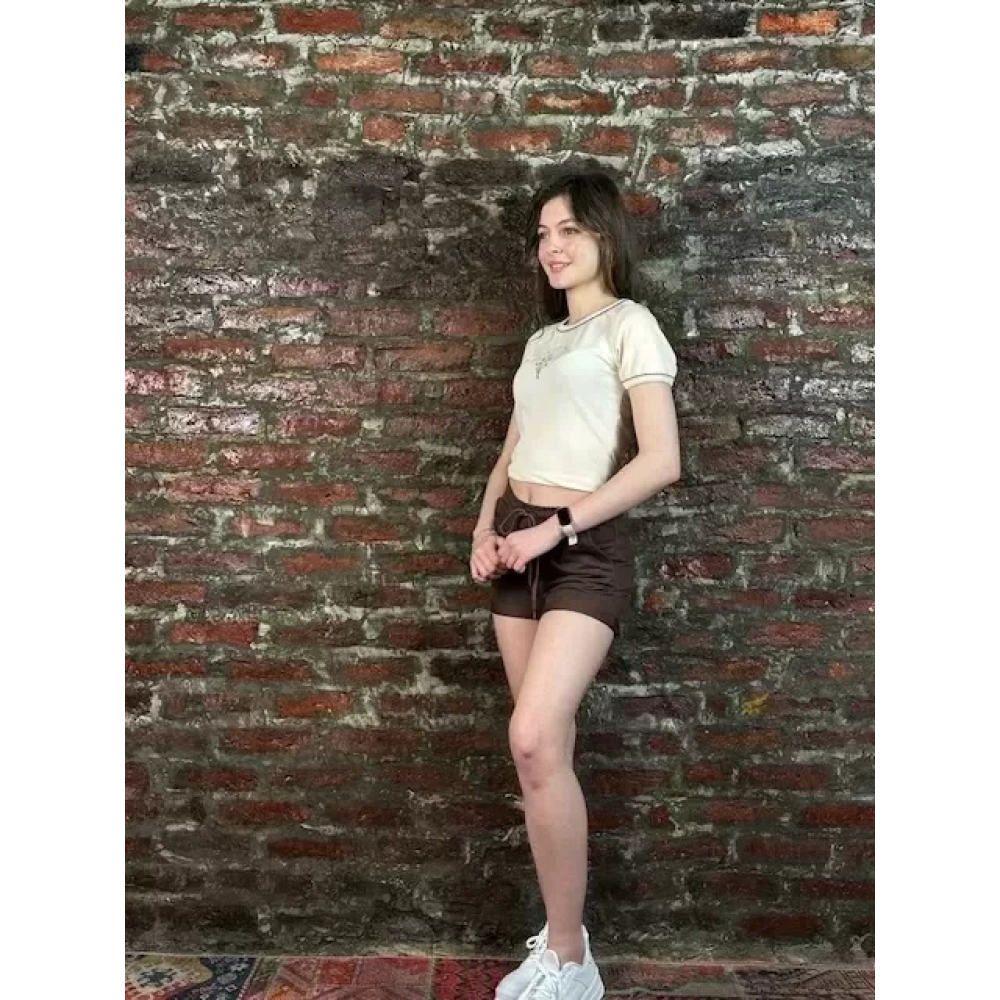 Kadın Sütlü Crop Kahve Tshirt